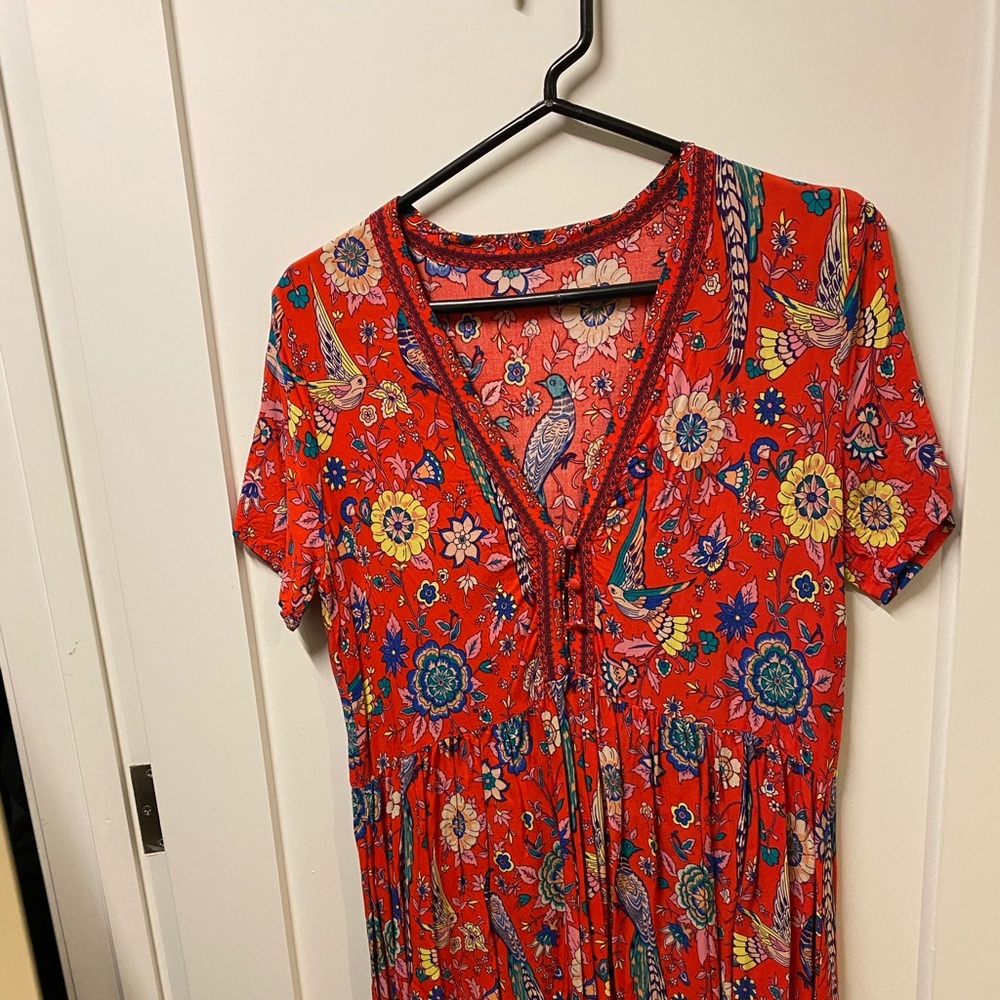 Red floral print dress
